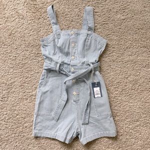 NWT White and Blue Pin Striped Overalls Shorts Sz 4